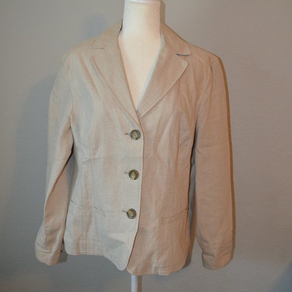 LL Bean Beige 100% Linen Jacket Sz 18 - Picture 4 of 16